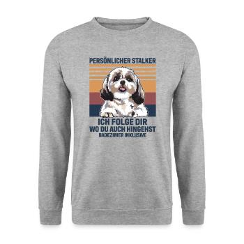 Persönlicher Stalker Shih Tzus Ich Folge Dir Shih - Unisex Pullover - Weißgrau meliert - Vorne - Alina (178cm) & Michal (187cm)