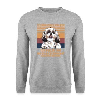 Persönlicher Stalker Shih Tzus Ich Folge Dir Shih - Unisex Pullover - Weißgrau meliert - Vorne - Alina (178cm) & Michal (187cm)