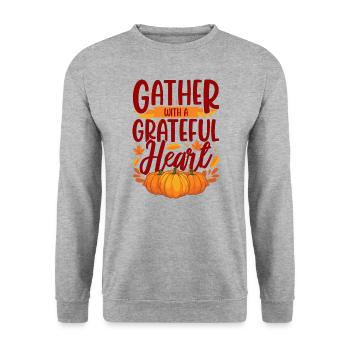 Gather With A Thankful Heart Thanksgiving - Unisex Sweatshirt - salt & pepper - Front - Alina (178cm) & Michal (187cm)