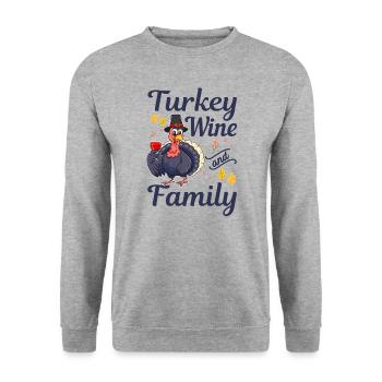 WTF Turkey Wine And Family Funny Thanksgiving - Unisex Sweatshirt - salt & pepper - Front - Alina (178cm) & Michal (187cm)