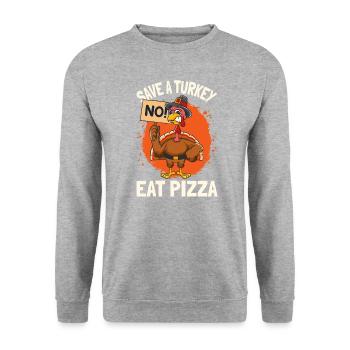 Save A Turkey Eat Pizza - Sweat-shirt Unisexe - gris chiné - Devant - Alina (178cm) & Michal (187cm)