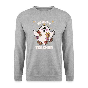 Spooky Teacher Lehrer Halloween - Unisex Pullover - Weißgrau meliert - Vorne - Alina (178cm) & Michal (187cm)