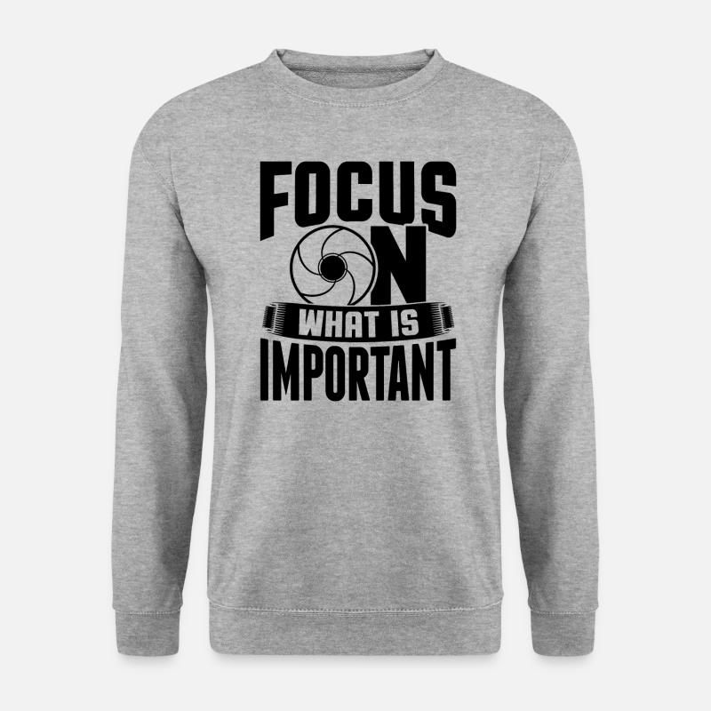Focus On What Is Important Kamera Fotograf - Unisex Pullover - Weißgrau meliert