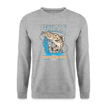 Locataire O’Fishally Retraité 2022 Pension Pêcheur pêcheur - Sweat-shirt Unisexe - gris chiné - Devant - Alina (178cm) & Michal (187cm)