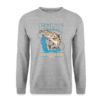 Locataire O’Fishally Retraité 2023 Pension Pêcheur Pêcheur - Sweat-shirt Unisexe - gris chiné - Devant - Alina (178cm) & Michal (187cm)