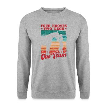 Reiterin Reiten Four Hooves Two Legs One Team - Unisex Pullover - Weißgrau meliert - Vorne - Alina (178cm) & Michal (187cm)