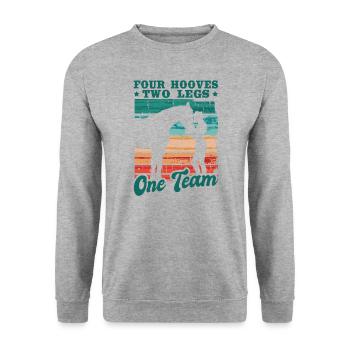 Reiterin Reiten Four Hooves Two Legs One Team - Unisex Pullover - Weißgrau meliert - Vorne - Alina (178cm) & Michal (187cm)