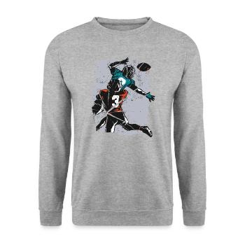 American Football Spieler - Unisex Pullover - Weißgrau meliert - Vorne - Alina (178cm) & Michal (187cm)
