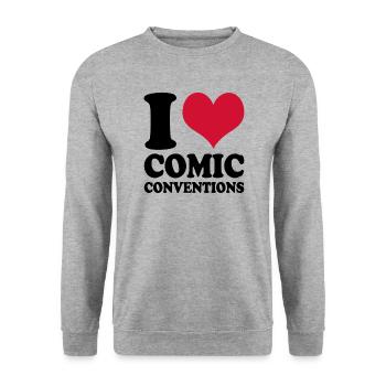 Comic Messe I Love Comic Conventions - Unisex Pullover - Weißgrau meliert - Vorne - Alina (178cm) & Michal (187cm)