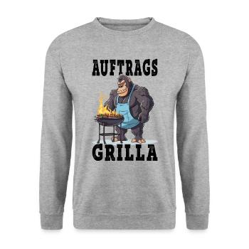 Grillen Grilla Griller Gorilla BBQ Spruch Lustig - Unisex Pullover - Weißgrau meliert - Vorne - Alina (178cm) & Michal (187cm)