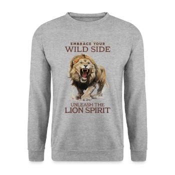 lion, tête de lion, fort, sauvage, fierté, courageux, royal, - Sweat-shirt Unisexe - gris chiné - Devant - Alina (178cm) & Michal (187cm)