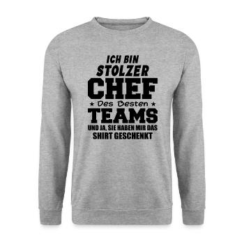 Stolzer Chef Des Besten Teams Shirt Geschenkt Fun - Unisex Pullover - Weißgrau meliert - Vorne - Alina (178cm) & Michal (187cm)