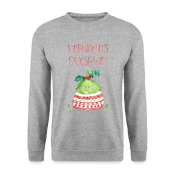 Weihnachts Griesgram - Unisex Pullover - Weißgrau meliert - Vorne - Alina (178cm) & Michal (187cm)