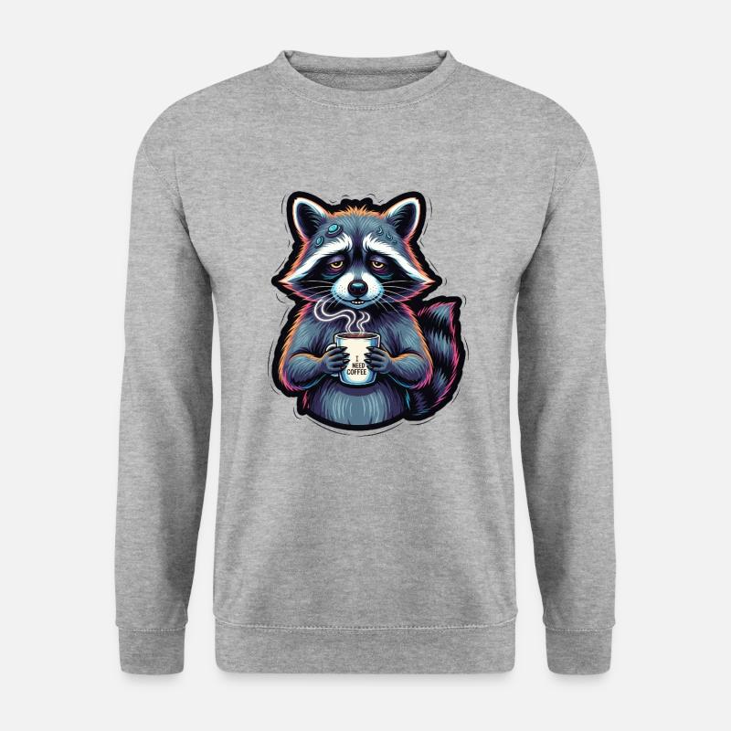 Waschbär: Mein Kaffee-Notfall - Unisex Pullover - Weißgrau meliert