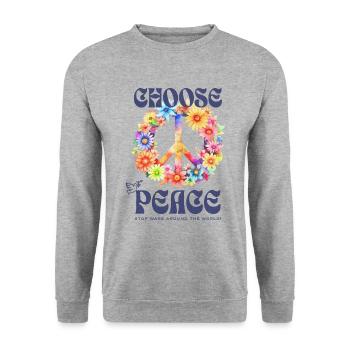 Choose Peace! Hippie Peace Zeichen im Retrolook - Unisex Pullover - Weißgrau meliert - Vorne - Alina (178cm) & Michal (187cm)