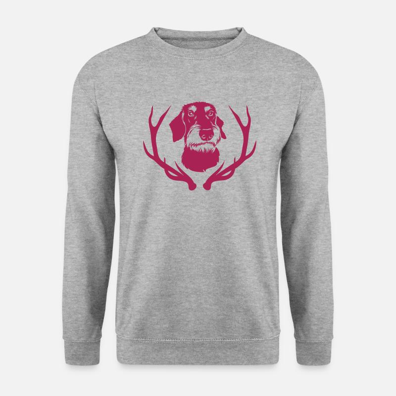 Rauhaarteckel - Dackel - Geweih - Unisex Pullover - Weißgrau meliert