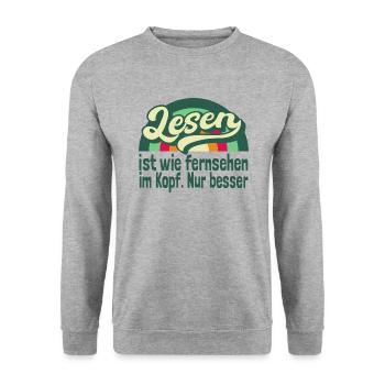Lsen ist wie fernsehen im Kopf - Unisex Pullover - Weißgrau meliert - Vorne - Alina (178cm) & Michal (187cm)