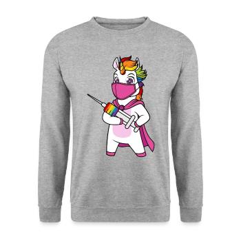 Licorne vaccinée Immunicorn - Sweat-shirt Unisexe - gris chiné - Devant - Alina (178cm) & Michal (187cm)