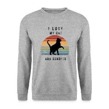 J’adore mon chat et mes couchers de soleil - Sweat-shirt Unisexe - gris chiné - Devant - Alina (178cm) & Michal (187cm)