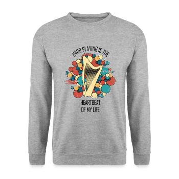 Harp Gift Musical Instrument Musician Plucking - Unisex Sweatshirt - salt & pepper - Front - Alina (178cm) & Michal (187cm)