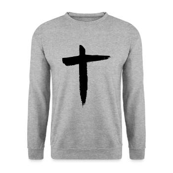 Kreuz - Unisex Pullover - Weißgrau meliert - Vorne - Alina (178cm) & Michal (187cm)