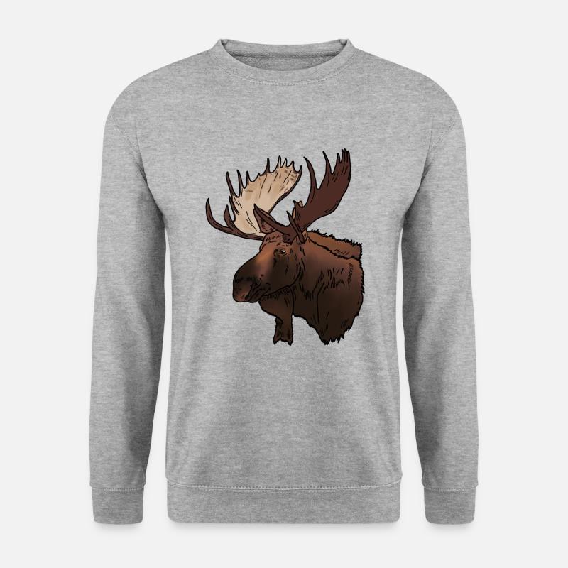 Elch Kopf - Unisex Pullover - Weißgrau meliert
