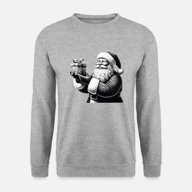 Handgezeichneter Weihnachtsmann Geschenk - Unisex Pullover - Weißgrau meliert