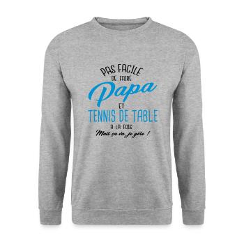 Papa et tennis de table - Sweat-shirt Unisexe - gris chiné - Devant - Alina (178cm) & Michal (187cm)