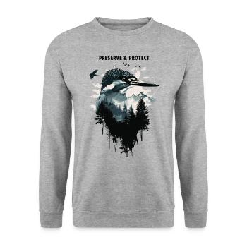 Preserve & Protect Kingfisher Bird - Unisex Sweatshirt - salt & pepper - Front - Alina (178cm) & Michal (187cm)