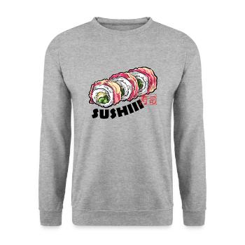 Sushi(ii) Brötchen - Unisex Pullover - Weißgrau meliert - Vorne - Alina (178cm) & Michal (187cm)