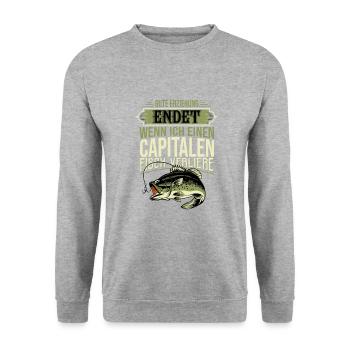 Gute Erziehung Endet Wenn Ich Einen Fisch Verliere - Unisex Pullover - Weißgrau meliert - Vorne - Alina (178cm) & Michal (187cm)