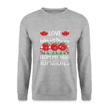 Love Gardening From My Head Tomatoes - Unisex Pullover - Weißgrau meliert - Vorne - Alina (178cm) & Michal (187cm)