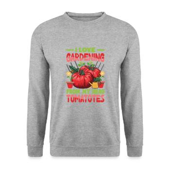 J’adore jardiner à partir de ma tête Tomates - Sweat-shirt Unisexe - gris chiné - Devant - Alina (178cm) & Michal (187cm)