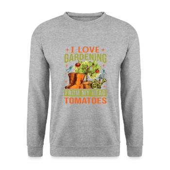 J’adore jardiner à partir de ma tête Tomates - Sweat-shirt Unisexe - gris chiné - Devant - Alina (178cm) & Michal (187cm)
