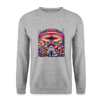 Chat psychédélique aux champignons magiques - Sweat-shirt Unisexe - gris chiné - Devant - Alina (178cm) & Michal (187cm)
