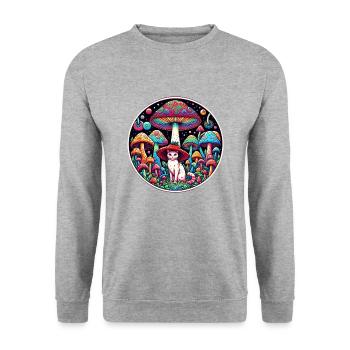 Chat psychédélique aux champignons magiques - Sweat-shirt Unisexe - gris chiné - Devant - Alina (178cm) & Michal (187cm)