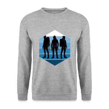 Herren Climber Climbing Boulder Klettern - Unisex Pullover - Weißgrau meliert - Vorne - Alina (178cm) & Michal (187cm)