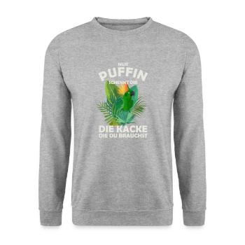 Nur Puffin Schenkt dir die Kacke die du brauchst - Unisex Pullover - Weißgrau meliert - Vorne - Alina (178cm) & Michal (187cm)