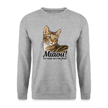 Chat tigré miaou avec texte noir - Sweat-shirt Unisexe - gris chiné - Devant - Alina (178cm) & Michal (187cm)