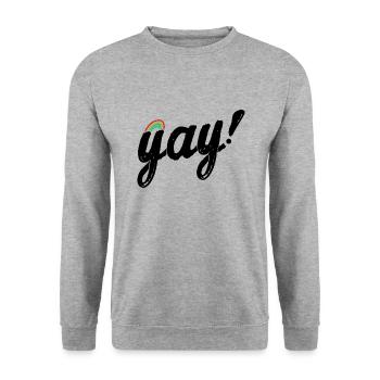 Yay Schwul - Unisex Pullover - Weißgrau meliert - Vorne - Alina (178cm) & Michal (187cm)