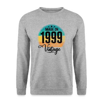 Vintage Made in 1999 Geburtsjahr 1999 Geburtstag - Unisex Pullover - Weißgrau meliert - Vorne - Alina (178cm) & Michal (187cm)