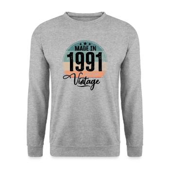 Vintage Made in 1991 Geburtsjahr 1991 Geburtstag - Unisex Pullover - Weißgrau meliert - Vorne - Alina (178cm) & Michal (187cm)