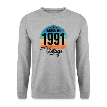Vintage Made in 1991 Geburtsjahr 1991 Geburtstag - Unisex Pullover - Weißgrau meliert - Vorne - Alina (178cm) & Michal (187cm)