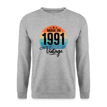 Vintage Made in 1991 Geburtsjahr 1991 Geburtstag - Unisex Pullover - Weißgrau meliert - Vorne - Alina (178cm) & Michal (187cm)
