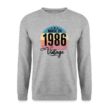 Millésime Fabriqué en 1986 Année de naissance 1986 Anniversaire - Sweat-shirt Unisexe - gris chiné - Devant - Alina (178cm) & Michal (187cm)