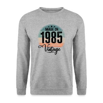 Millésime Fabriqué en 1985 Année de naissance 1985 Anniversaire - Sweat-shirt Unisexe - gris chiné - Devant - Alina (178cm) & Michal (187cm)
