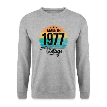Millésime Fabriqué en 1977 Année de naissance 1977 Anniversaire - Sweat-shirt Unisexe - gris chiné - Devant - Alina (178cm) & Michal (187cm)
