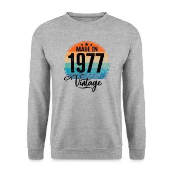 Vintage Fabriqué en 1977 Année de naissance 1977 Anniversaire - Sweat-shirt Unisexe - gris chiné - Devant - Alina (178cm) & Michal (187cm)