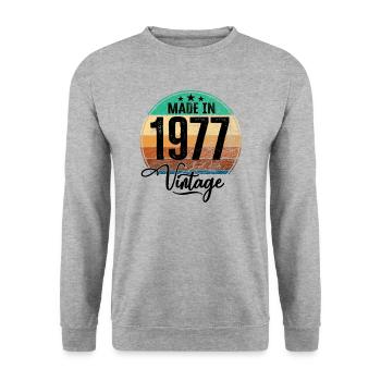 Millésime Fabriqué en 1977 Année de naissance 1977 Anniversaire - Sweat-shirt Unisexe - gris chiné - Devant - Alina (178cm) & Michal (187cm)
