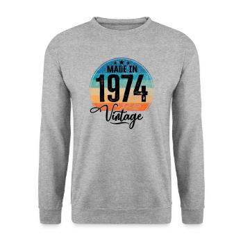 Millésime Fabriqué en 1974 Année de naissance 1974 Anniversaire - Sweat-shirt Unisexe - gris chiné - Devant - Alina (178cm) & Michal (187cm)